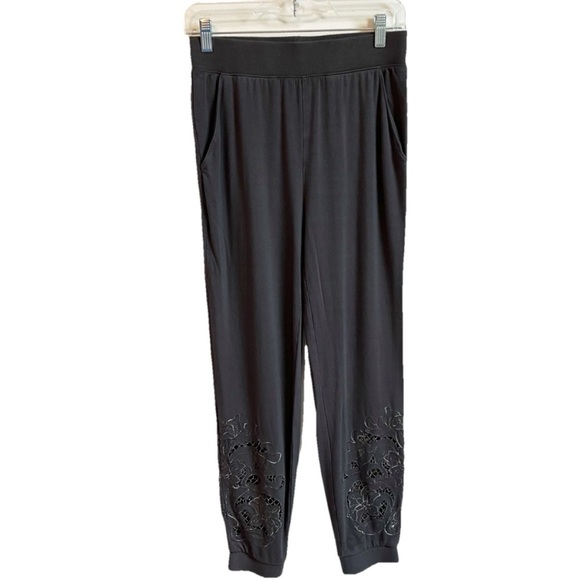 Express High Rise Floral Embroidered Joggers Pants Solid Gray Pockets XS - Picture 1 of 9